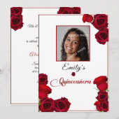 Quinceanera Invitation  Red Roses Kaart (Voorkant / Achterkant)