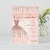 Quinceanera Invitation roos Gold, 15e verjaardag Kaart (Staand voorkant)