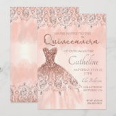 Quinceanera Invitation roos Gold, 15e verjaardag Kaart (Voorkant / Achterkant)