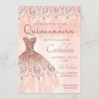 Quinceanera Invitation roos Gold, 15e verjaardag Kaart