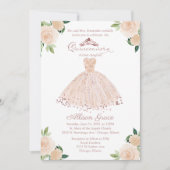 Quinceanera Invitation Roos Gold Pink Blush Gown Kaart (Voorkant)