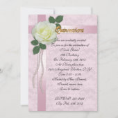Quinceanera Invitation satin lace and white rose Kaart (Voorkant)