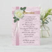 Quinceanera Invitation satin lace and white rose Kaart (Staand voorkant)