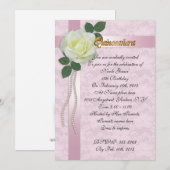 Quinceanera Invitation satin lace and white rose Kaart (Voorkant / Achterkant)