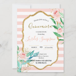  Quinceañera invitation Stripe Floral Pink Kaart