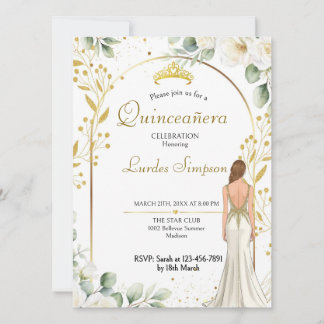  Quinceañera invitation White Floral  Kaart