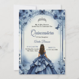 Quinceanera Invitation with a girl in blue gown Kaart