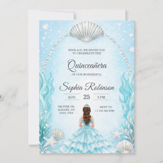 Quinceanera Invitation with an ocean theme  Kaart (Voorkant)