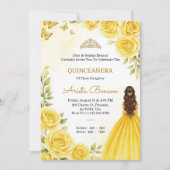 Quinceañera invitation with elegant yellow roses  kaart (Voorkant)