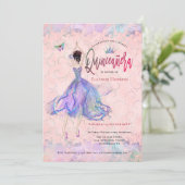 Quinceanera Iridescent Blush Pink Dancing Girl Kaart (Staand voorkant)