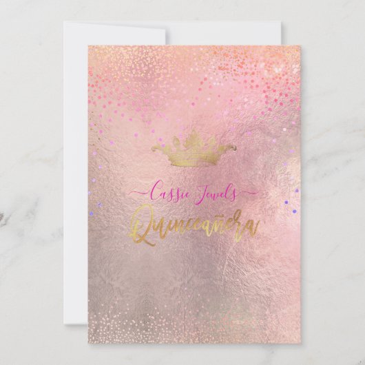 Quinceanera Iridescent Confetti+Princess Crown Kaart (Voorkant)