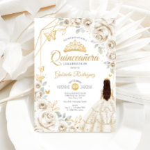 Quinceanera Ivoor Gouden Crème Gouden Bloemen Jurk