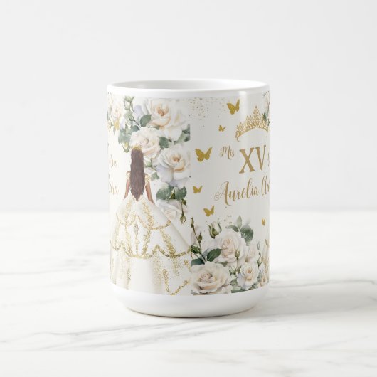 Quinceañera Ivoor Wit Bloemen Jurk Prinses Goud Koffiemok (Center)