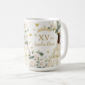 Quinceañera Ivoor Wit Bloemen Jurk Prinses Goud Koffiemok (Voorkant rechts)