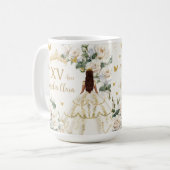 Quinceañera Ivoor Wit Bloemen Jurk Prinses Goud Koffiemok (Voorkant links)