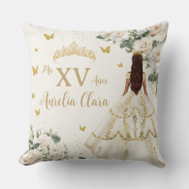 Quinceañera Ivoor Wit Bloemen Jurk Prinses Goud Kussen