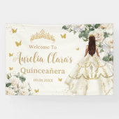 Quinceañera Ivoor Wit Bloemen Jurk Prinses Goud Spandoek (Horizontaal)
