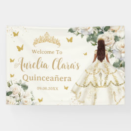 Quinceañera Ivoor Wit Bloemen Jurk Prinses Goud Spandoek