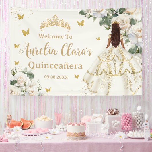 Quinceañera Ivoor Wit Bloemen Jurk Prinses Goud Spandoek (Feest)