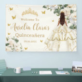 Quinceañera Ivoor Wit Bloemen Jurk Prinses Goud Spandoek (Beurs)