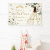 Quinceañera Ivoor Wit Bloemen Jurk Prinses Goud Spandoek (Insitu)