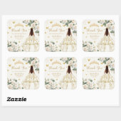 Quinceañera Ivoor Wit Bloemen Jurk Prinses Goud Vierkante Sticker (Vel)