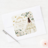 Quinceañera Ivoor Wit Bloemen Jurk Prinses Goud Vierkante Sticker (Envelop)