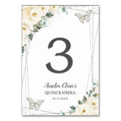 Quinceañera Ivoor Wit Bloemen Zilveren Vlinders Kaart (Voorkant)