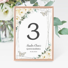 Quinceañera Ivoor Wit Bloemen Zilveren Vlinders Kaart