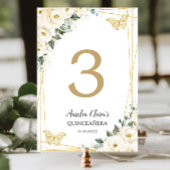 Quinceañera Ivoor Witte Bloemen Gouden Vlinders Kaart