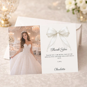 Quinceanera ivoorkleurige boog foto parels elegant bedankkaart