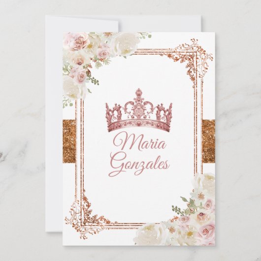 Quinceanera Ivory Cooper Bloemen Verjaardagskroon Kaart (Achterkant)