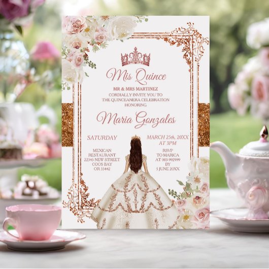 Quinceanera Ivory Cooper Bloemen Verjaardagskroon Kaart