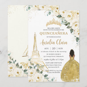 Quinceañera Ivory Floral Paris Gold Brown Princess Kaart