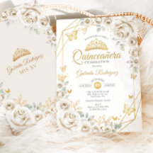 Quinceanera Ivory Gold Cream Floral