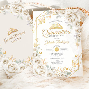 Quinceanera Ivory Gold Cream Floral Kaart