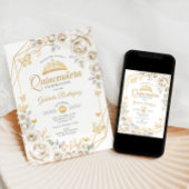 Quinceanera Ivory Gold Cream Floral Kaart