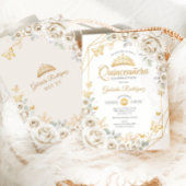 Quinceanera Ivory Gold Cream Floral Kaart