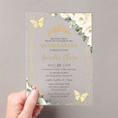 Quinceañera Ivory White Floral Butterflies Crown Acryl Uitnodigingen (Insitu (Draagbaar))