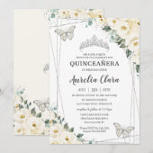 Quinceañera Ivory White Floral Butterflies Crown I Kaart (Voorkant / Achterkant)