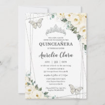 Quinceañera Ivory White Floral Butterflies Crown I