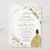 Quinceañera Ivory White Floral Gold Brown Princess Kaart (Voorkant)