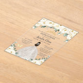 Quinceañera Ivory White Floral Gold Tiara Dress Acryl Uitnodigingen (Laagn)