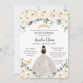 Quinceañera Ivory White Floral Gold Tiara Dress Kaart (Voorkant)