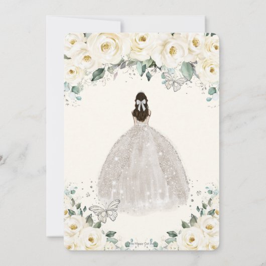 Quinceañera Ivory White Floral Kaart (Achterkant)