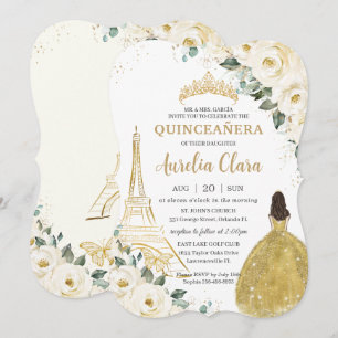 Quinceañera Ivory White Floral Paris Gold Princess Kaart