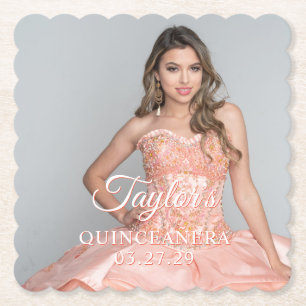 Quinceanera jurk foto twee kleuren lettertype kartonnen onderzetters
