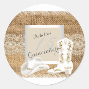 Quinceanera Jute Kant Cowgirl Ronde Sticker