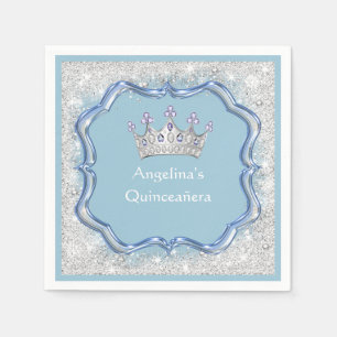 Quinceanera-juwelenkroon, glas, zilveren glitters servet