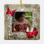 Quinceanera Keepomwille Gift, Red Butterflies Foto Keramisch Ornament (Voorkant)